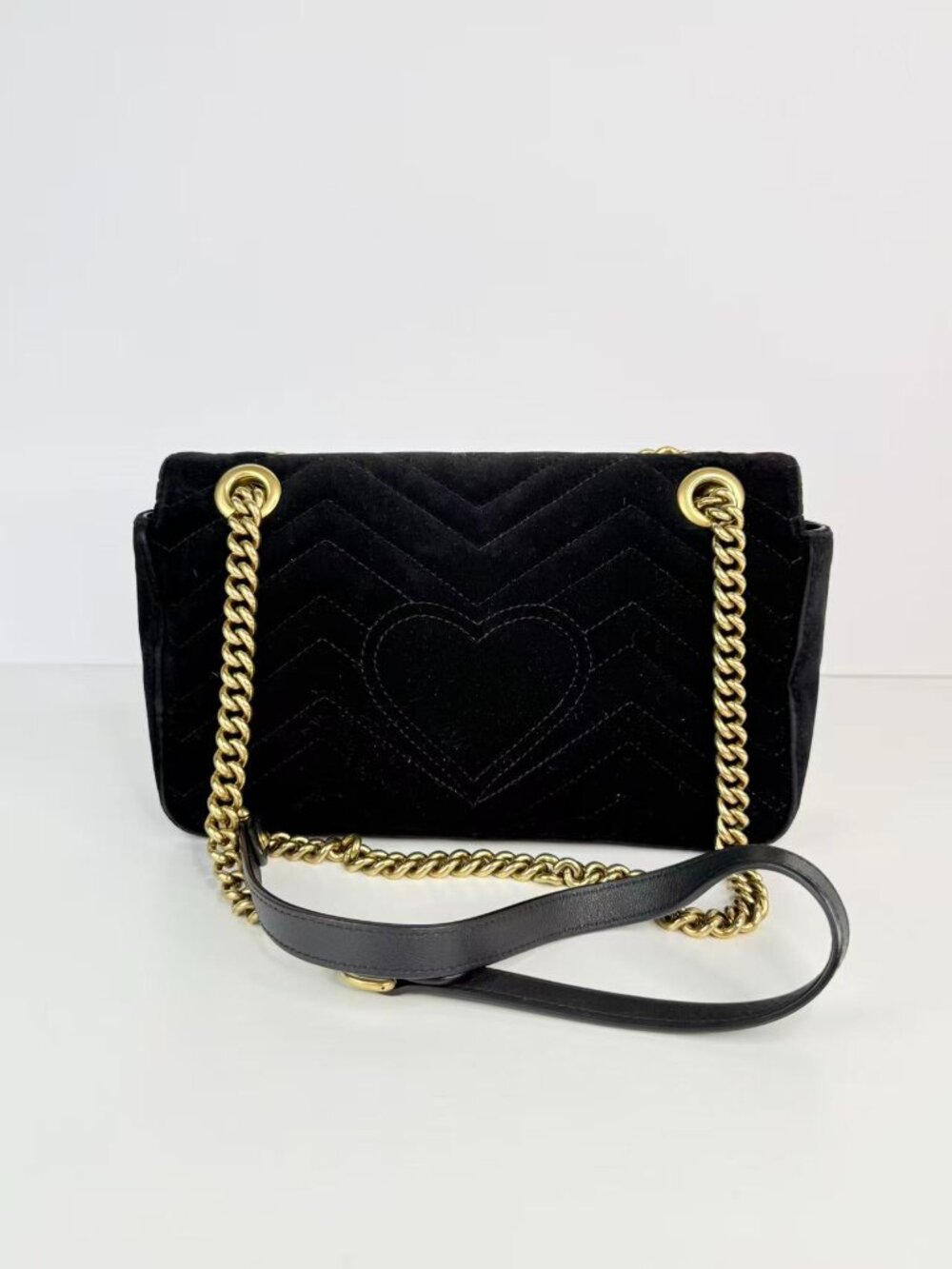 Gucci GG Marmont Small Black Velvet Matelassé Shoulder Crossbody Chain Bag - Picture 3 of 13